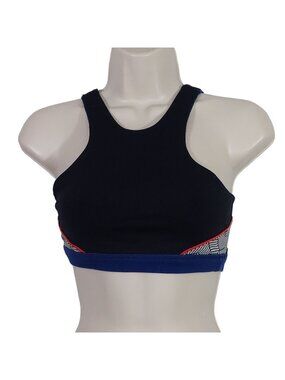 Shape Sports Bra Women Size XS Nylon Spandex Blue Black Geometric Pattern